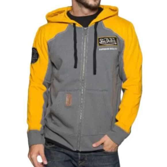 Von Dutch American Made zip up Hoodie jacket XL yellow grey - Picture 1 of 7